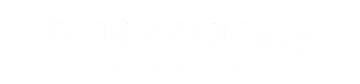 White logo text reading 'hairvirginity' on a solid transparent background.
