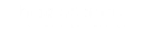 White logo text reading 'hairvirginity' on a solid transparent background.